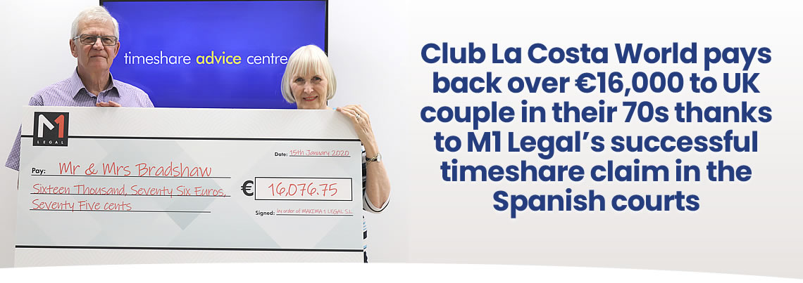 Club La Costa World pays back over €16,000 to UK couple in their 70s thanks to M1 Legal's successful timeshare claim in the Spanish courts